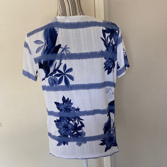 Desigual Blue and White Striped V-Neck Top - Picture 2 of 11